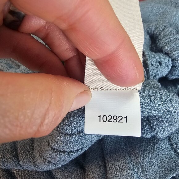 Soft Surroundings Long Duster Cardigan M Blue Crochet Pleated Boho Cottagecore - Picture 10 of 11